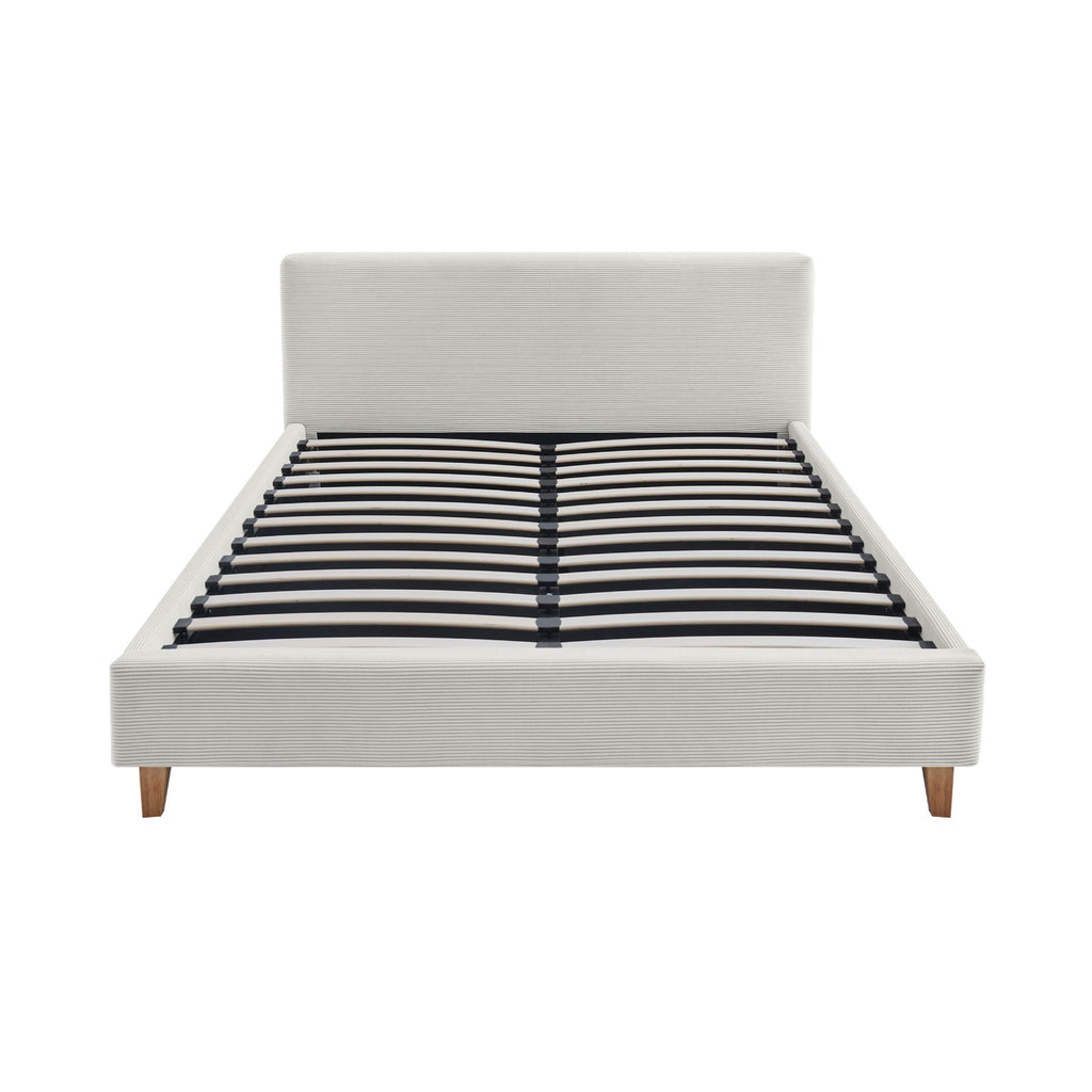 Mileno - Bed With Corduroy Headboard And Wooden Legs - Beige