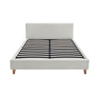 Mileno - Bed With Corduroy Headboard And Wooden Legs - Beige