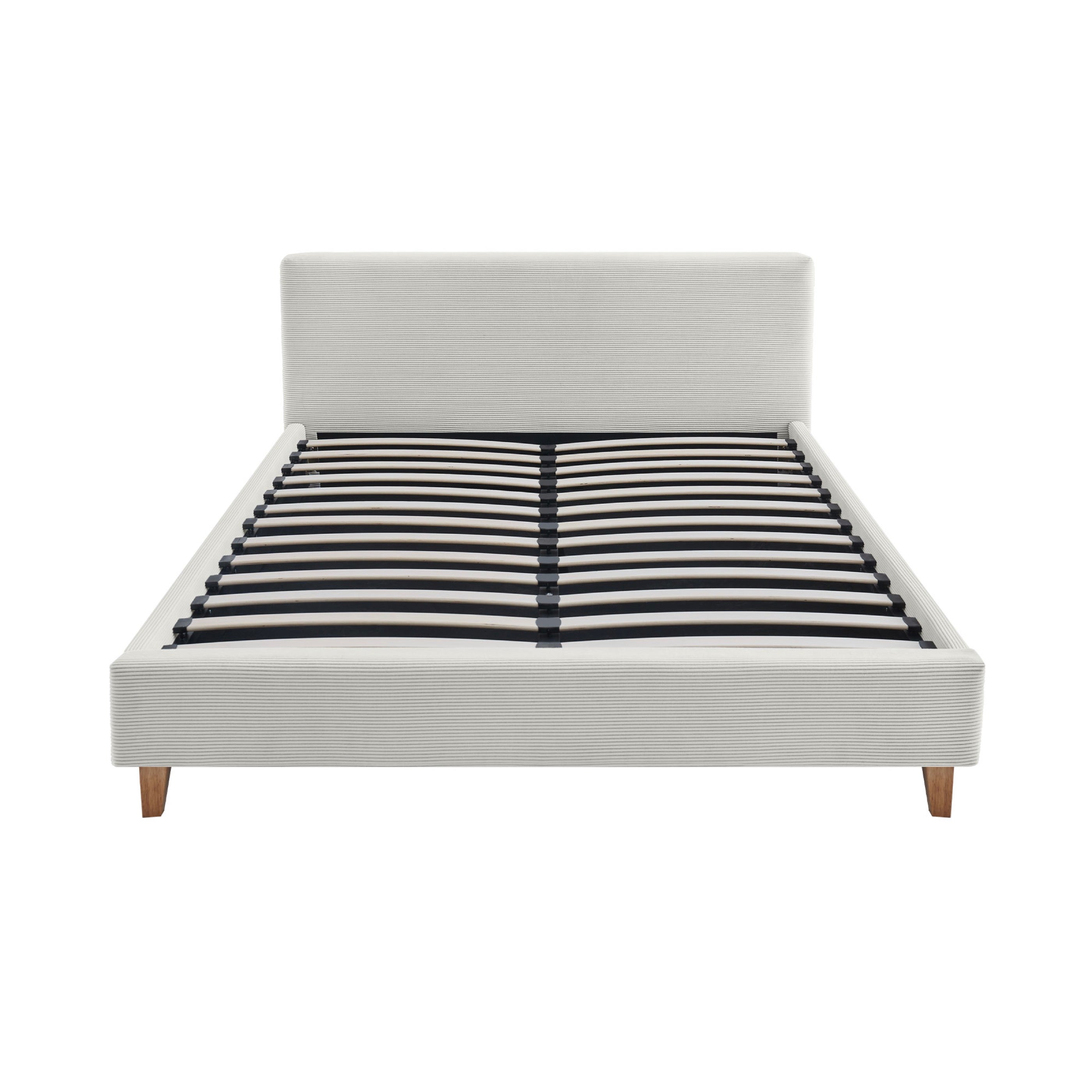 Mileno - Bed With Corduroy Headboard And Wooden Legs - Beige