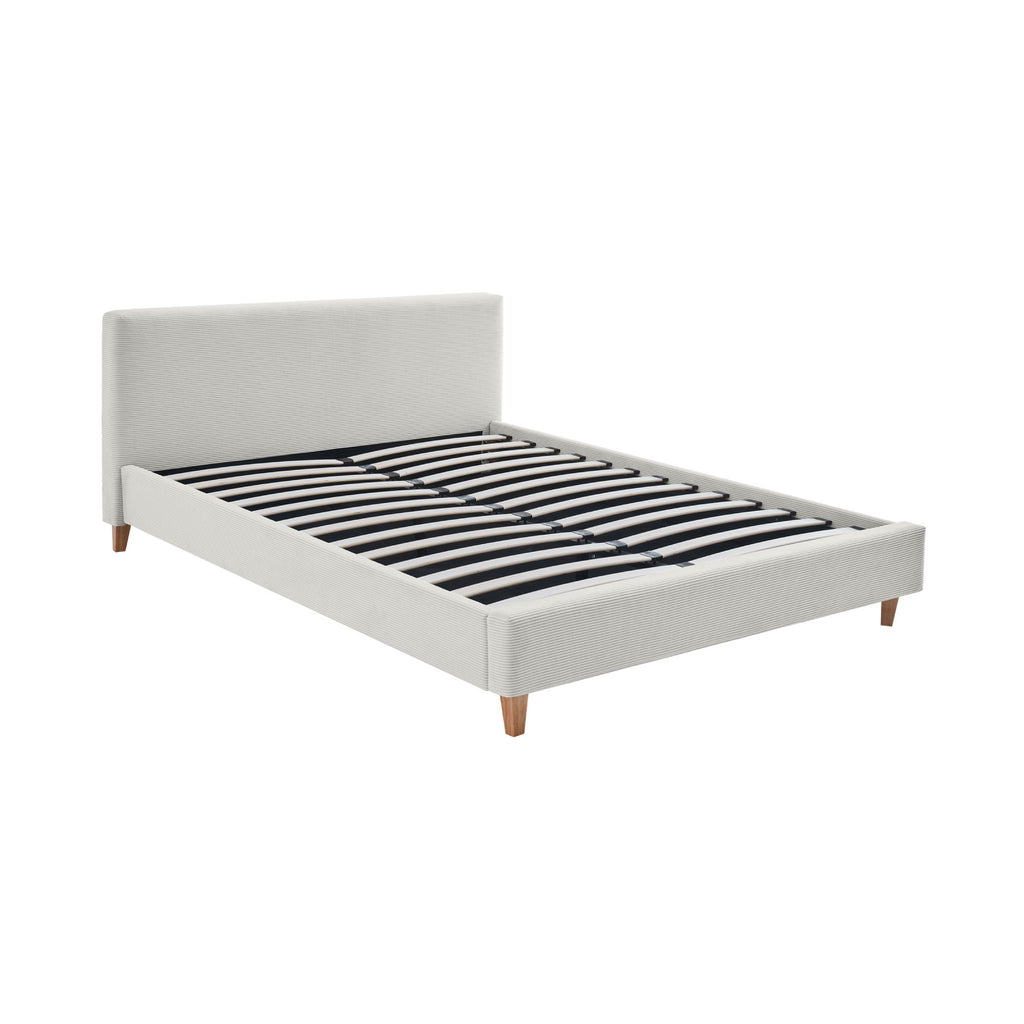 Mileno - Bed With Corduroy Headboard And Wooden Legs - Beige