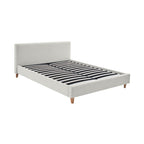 Mileno - Bed With Corduroy Headboard And Wooden Legs - Beige