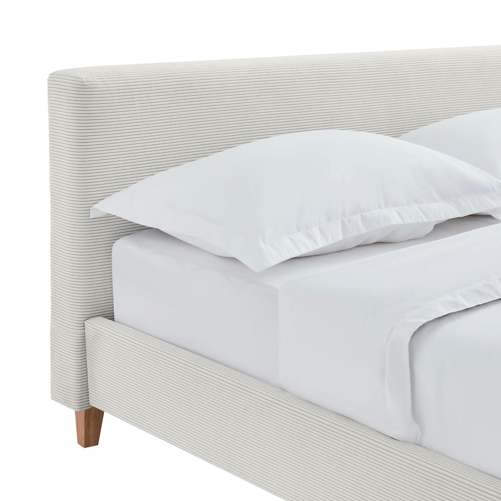 Mileno - Bed With Corduroy Headboard And Wooden Legs - Beige