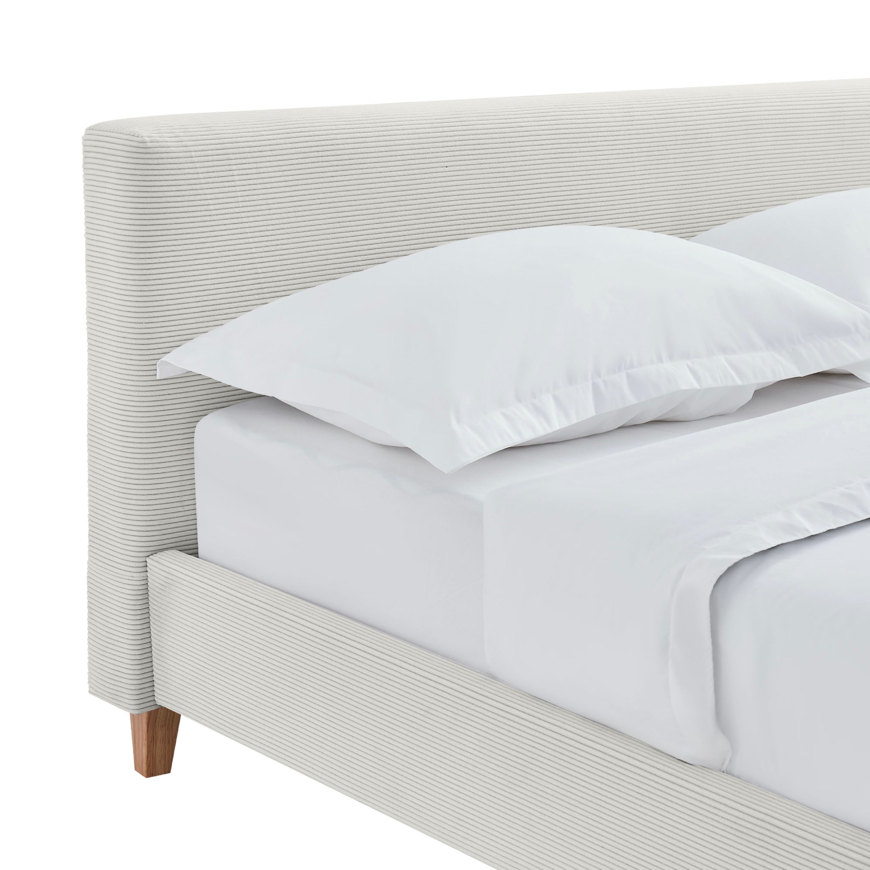 Mileno - Bed With Corduroy Headboard And Wooden Legs - Beige