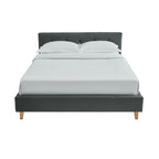 Mileno - Lit Avec Tête De Lit En Tissu Et Pieds Bois - Anthracite