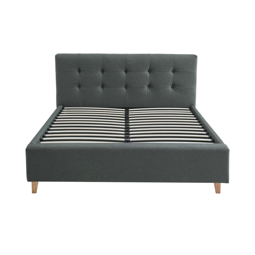 Mileno - Lit Avec Tête De Lit En Tissu Et Pieds Bois - Anthracite
