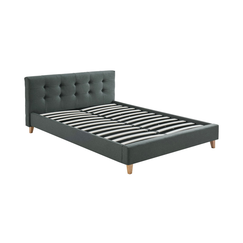 Mileno - Lit Avec Tête De Lit En Tissu Et Pieds Bois - Anthracite