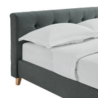 Mileno - Lit Avec Tête De Lit En Tissu Et Pieds Bois - Anthracite