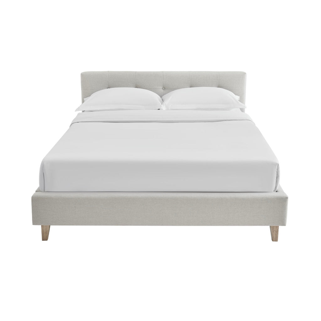 Mileno - Lit Avec Tête De Lit En Tissu Et Pieds Bois - Beige