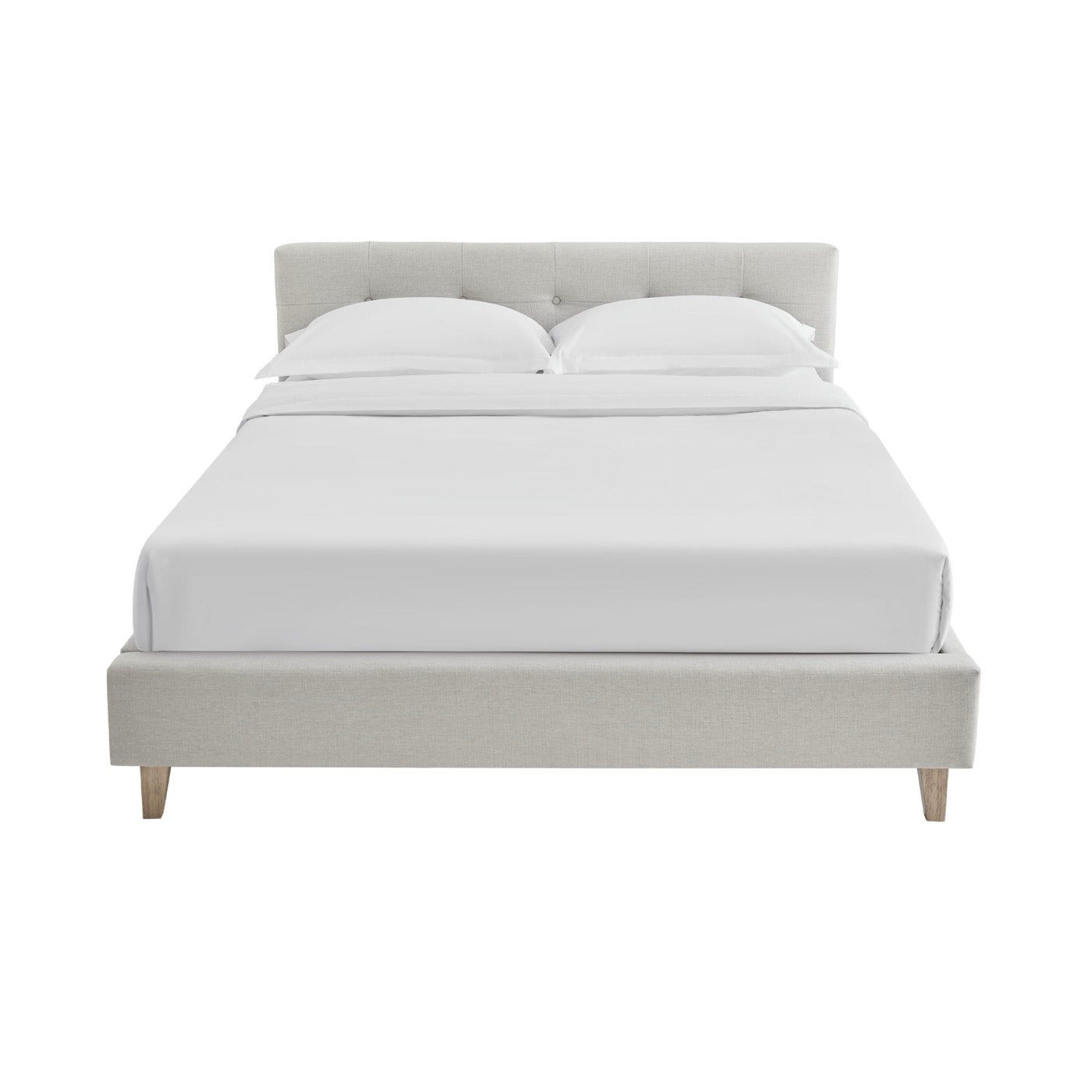 Mileno - Lit Avec Tête De Lit En Tissu Et Pieds Bois - Beige