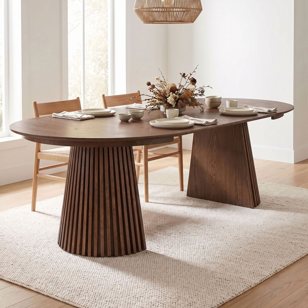 Constance - Mesa de comedor redonda extensible - Roble marrón