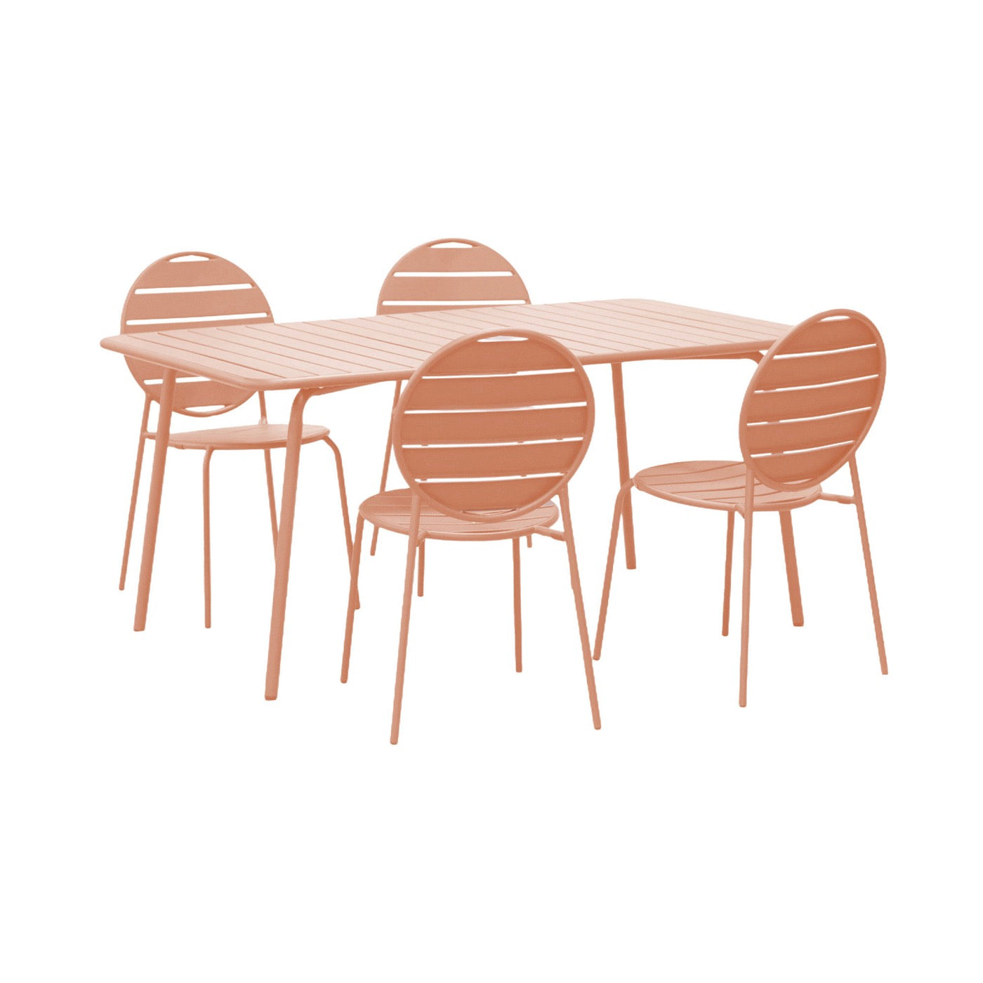 Baca - Garden Table Set + 4 Round Metal Chairs - Terracotta