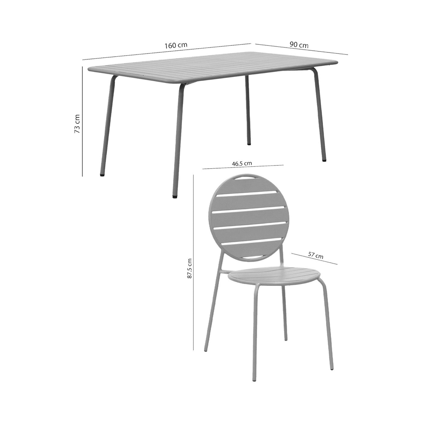 Baca - Ensemble Table De Jardin + 4 Chaises Rondes En Métal - Gris