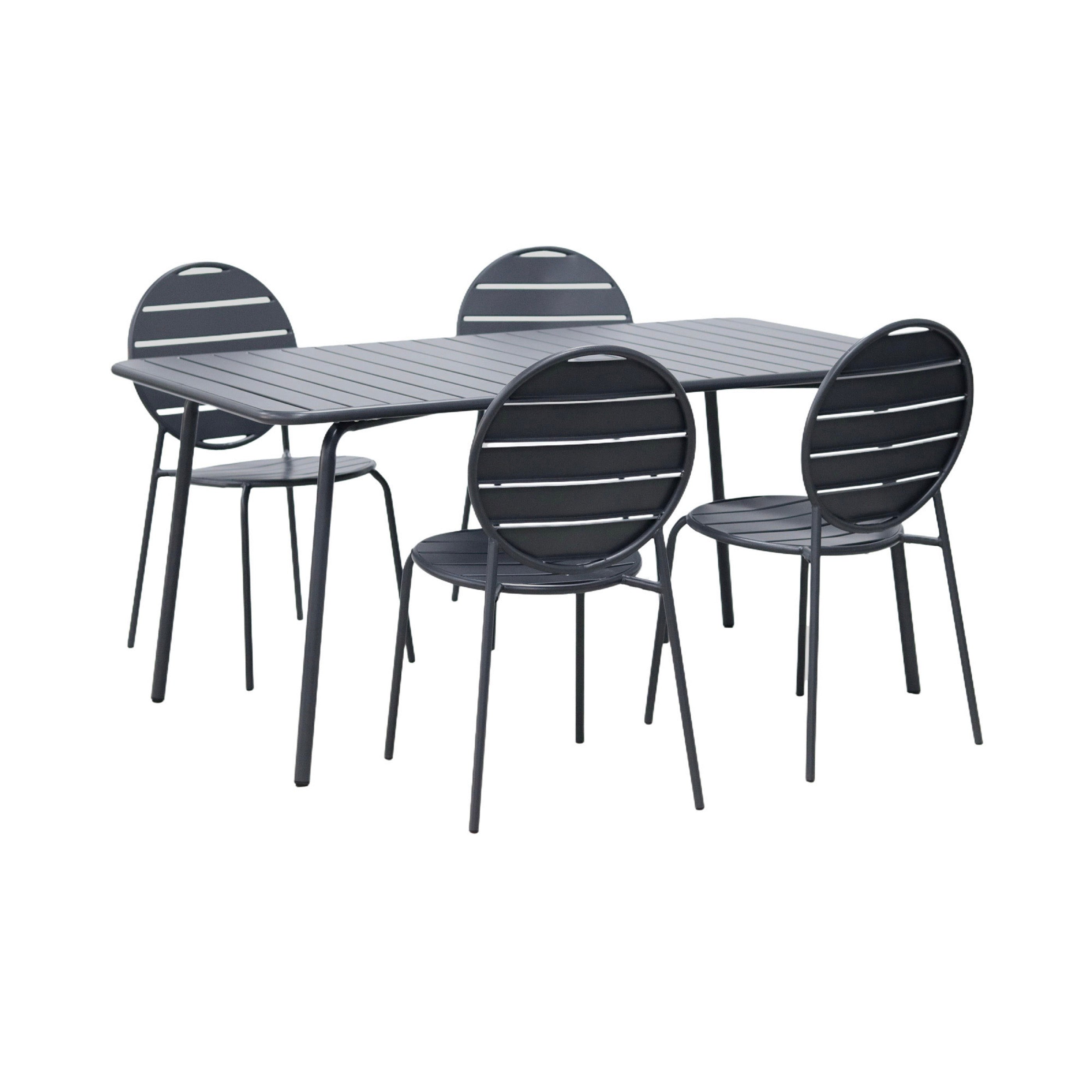 Baca - Ensemble Table De Jardin + 4 Chaises Rondes En Métal - Gris