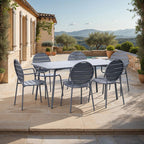 Baca - Table + 4 Chaises + 2 Fauteuils Ronds En Métal - Gris