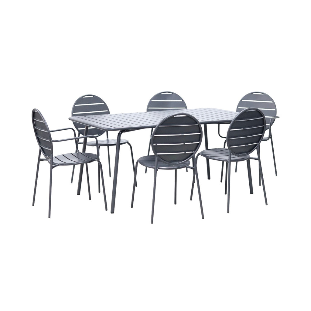 Baca - Table + 4 Chaises + 2 Fauteuils Ronds En Métal - Gris