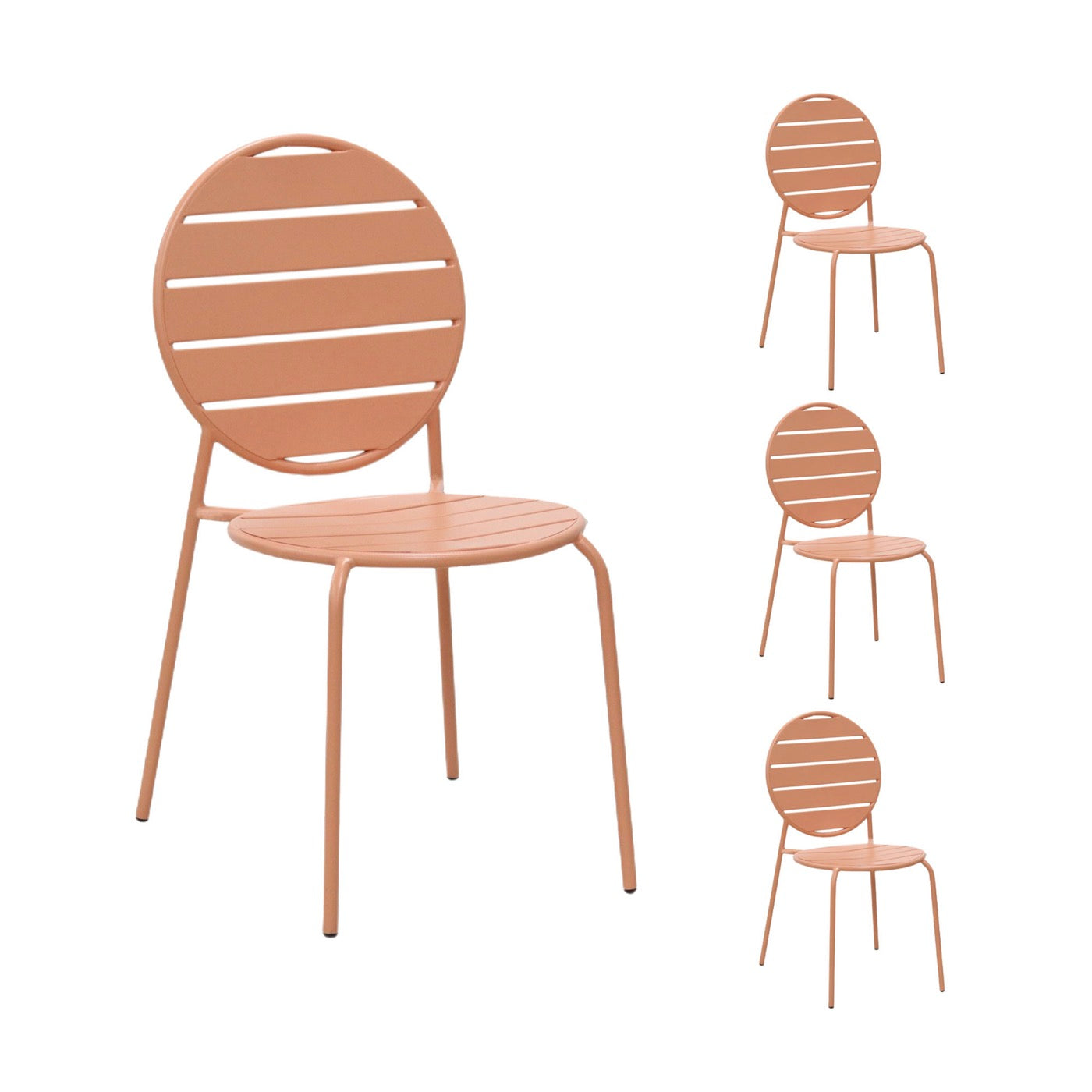 Baca - Conjunto Mesa + 4 Sillas Redondas de Metal - Terracota