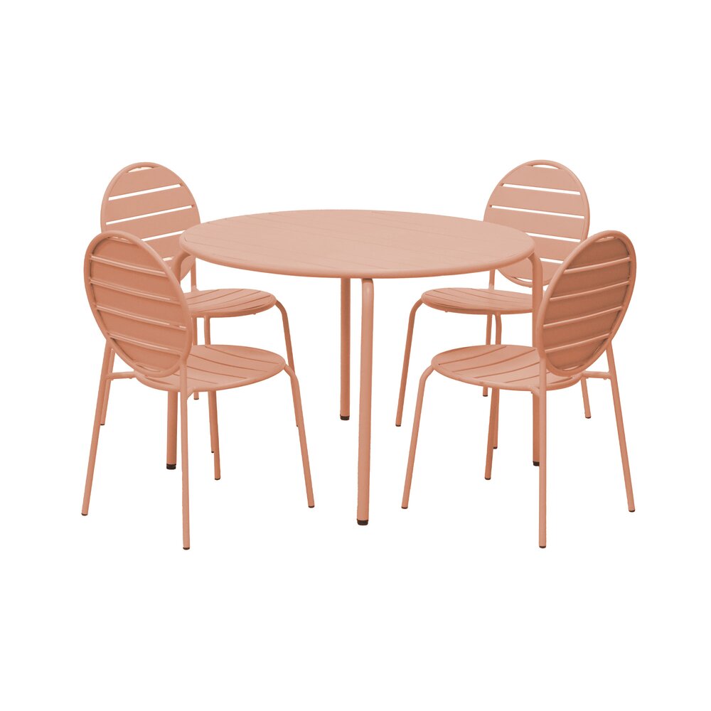 Baca - Conjunto Mesa + 4 Sillas Redondas de Metal - Terracota