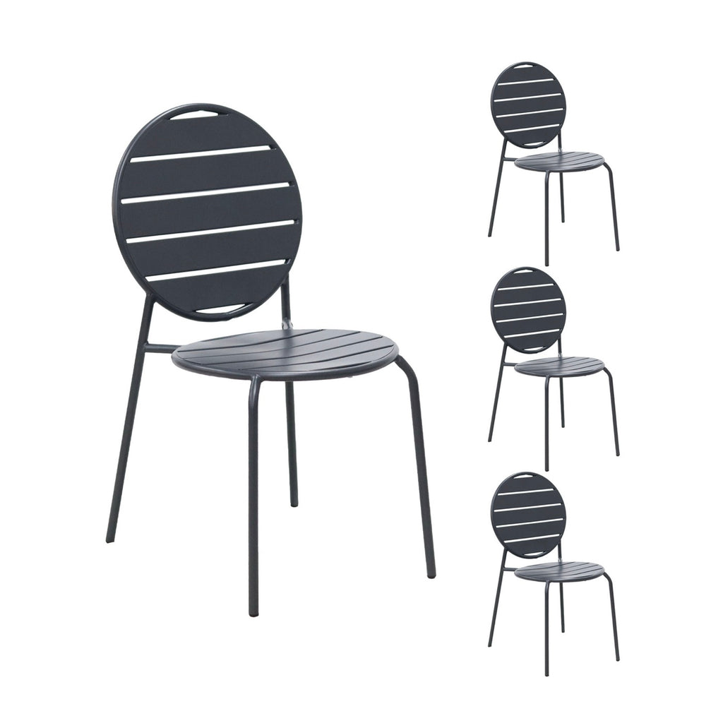 Baca - Table + 4 Round Metal Chairs Set - Gray