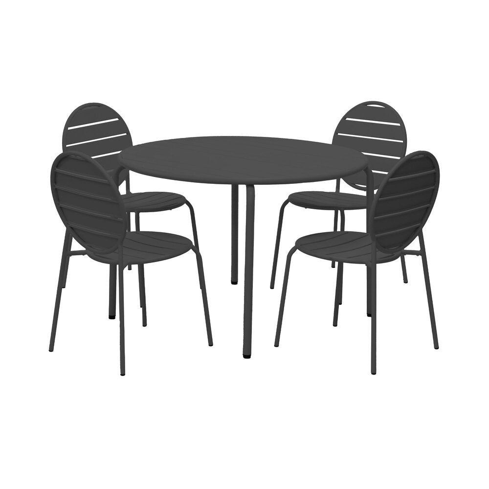 Baca - Table + 4 Round Metal Chairs Set - Gray