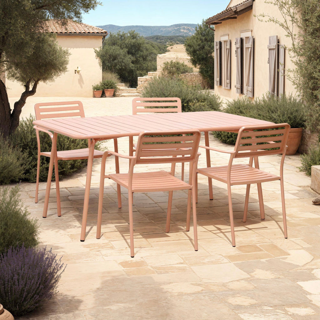 Baca - Garden Table + 4 Stackable Metal Armchairs - Terracotta