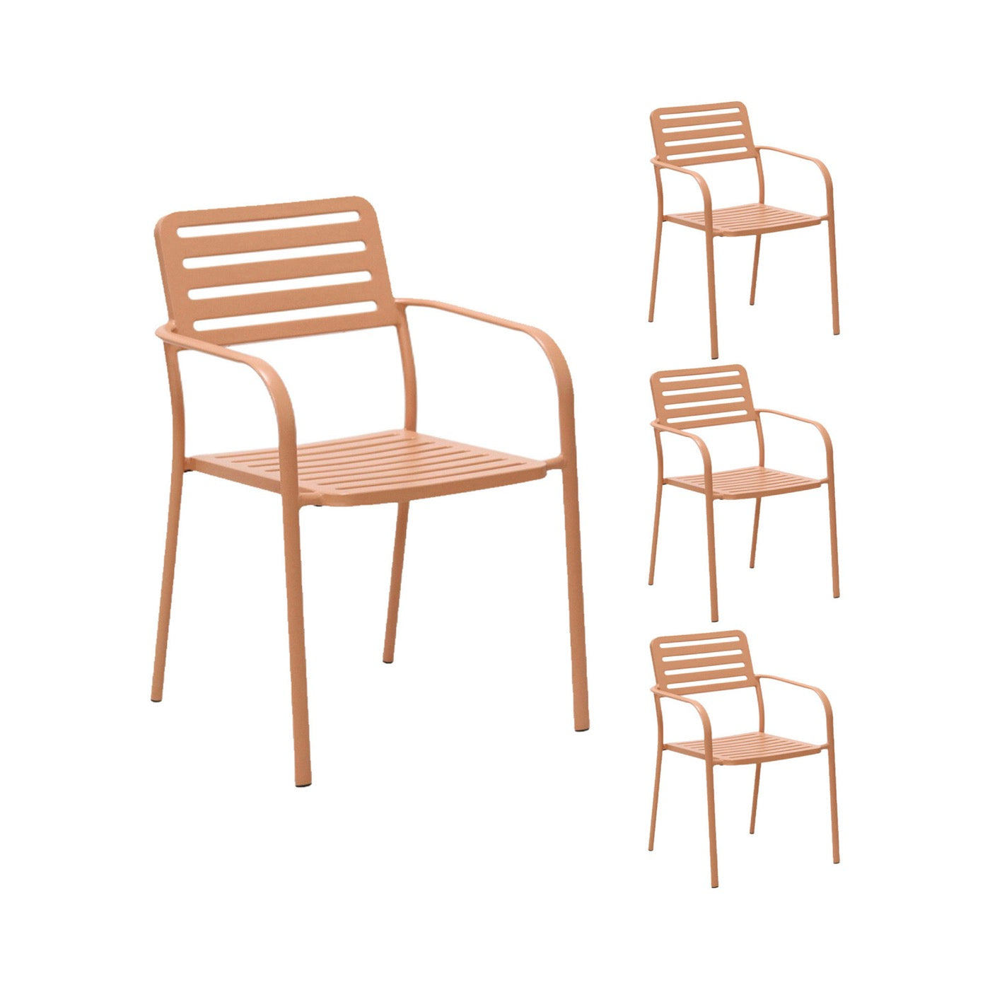 Baca - Garden Table + 4 Stackable Metal Armchairs - Terracotta