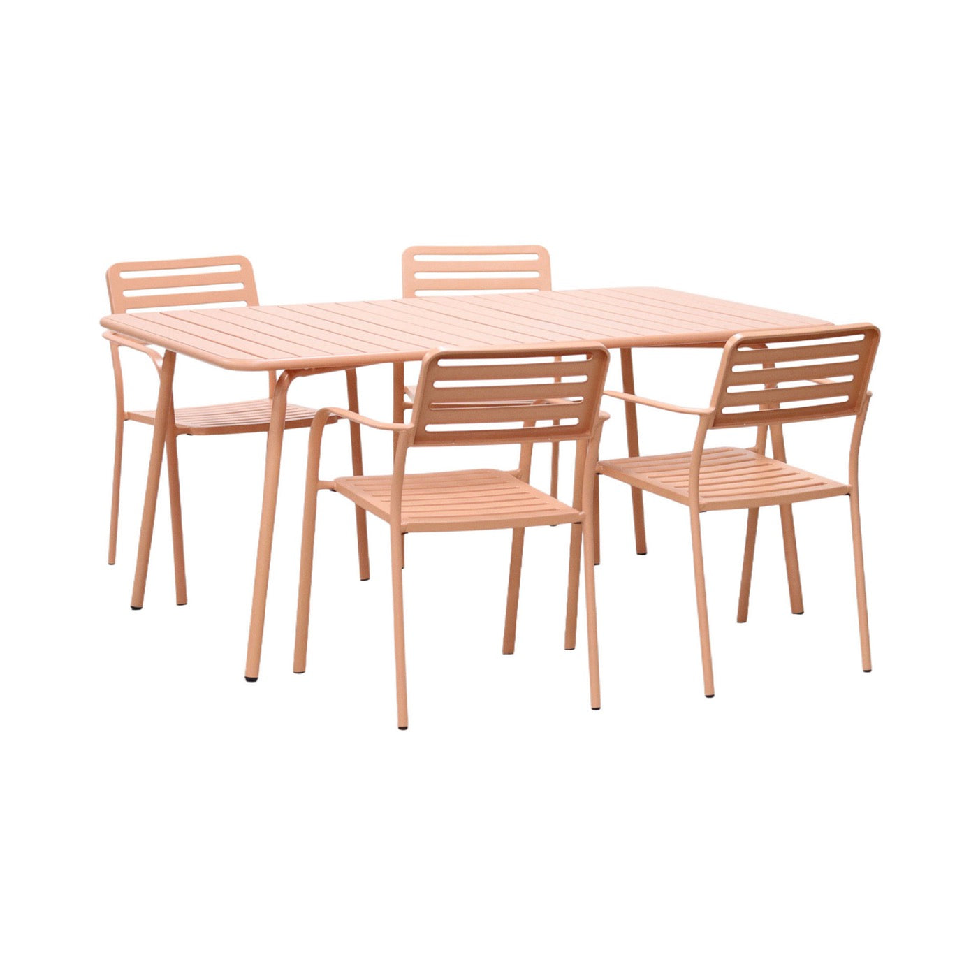 Baca - Garden Table + 4 Stackable Metal Armchairs - Terracotta