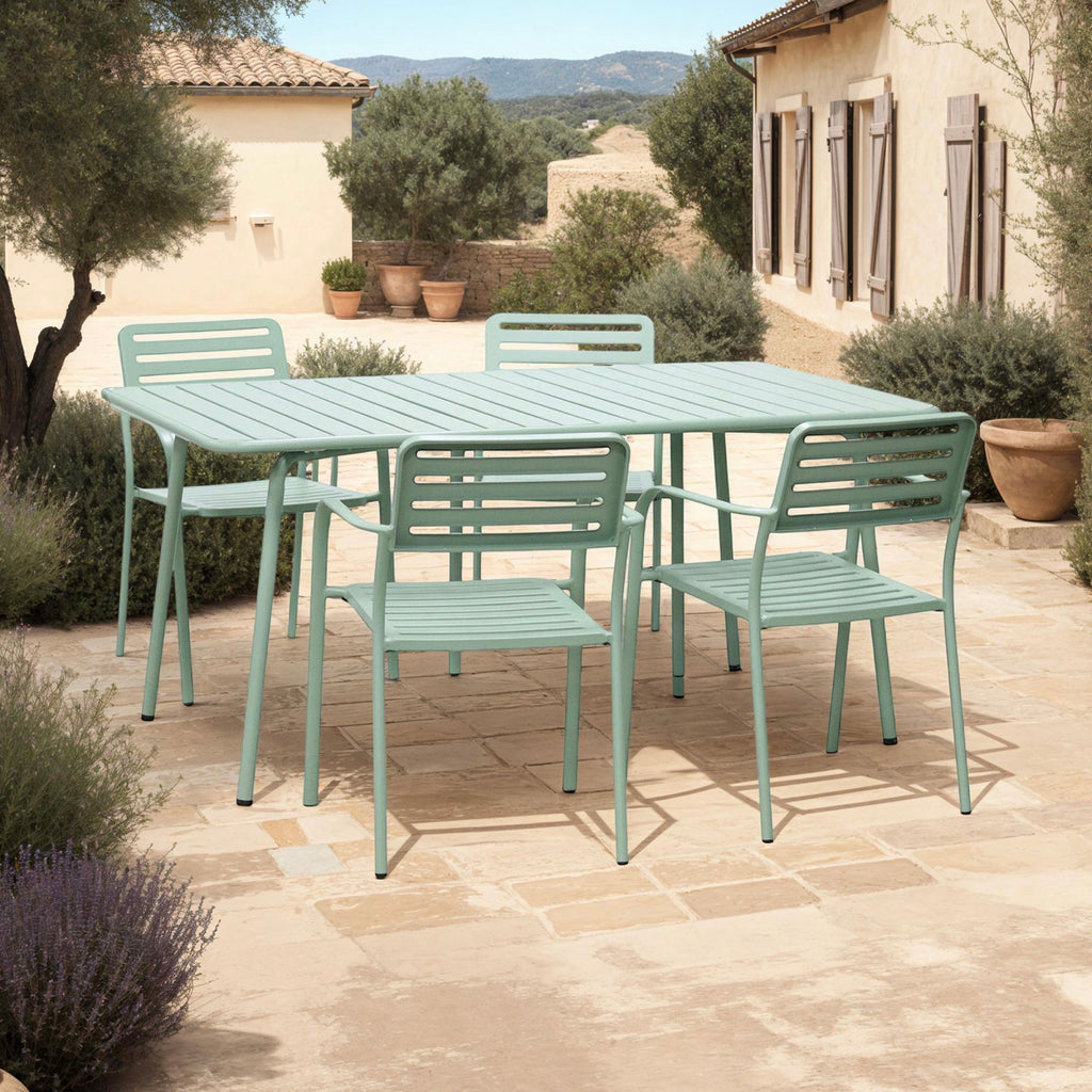 Baca - Table De Jardin + 4 Fauteuils Empilables En Métal - Vert