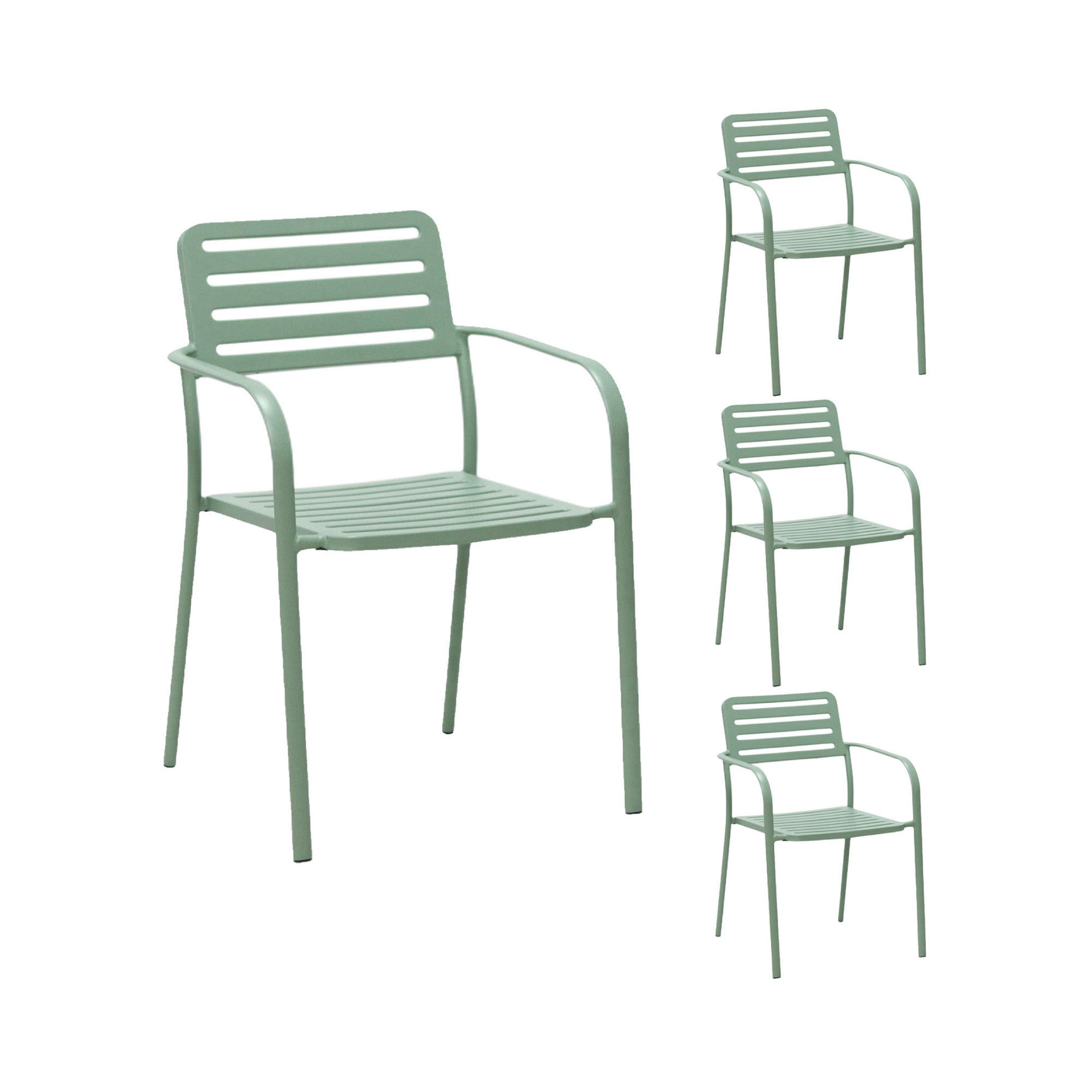 Baca - Table De Jardin + 4 Fauteuils Empilables En Métal - Vert
