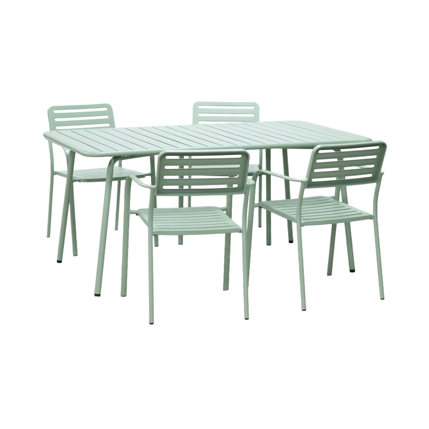 Baca - Table De Jardin + 4 Fauteuils Empilables En Métal - Vert