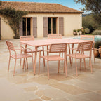 Baca - Table De Jardin + 6 Fauteuils Empilables En Métal - Terracotta