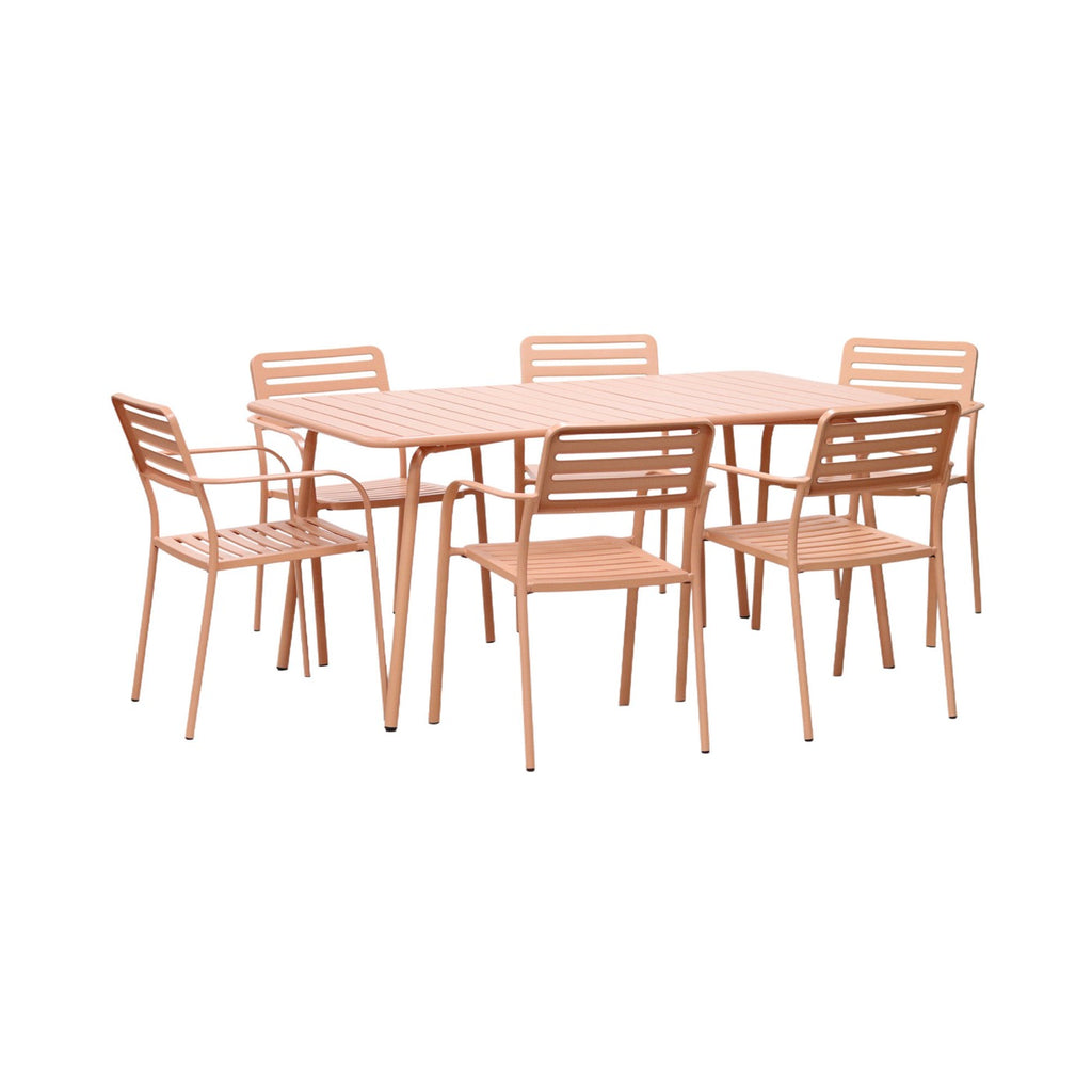Baca - Table De Jardin + 6 Fauteuils Empilables En Métal - Terracotta