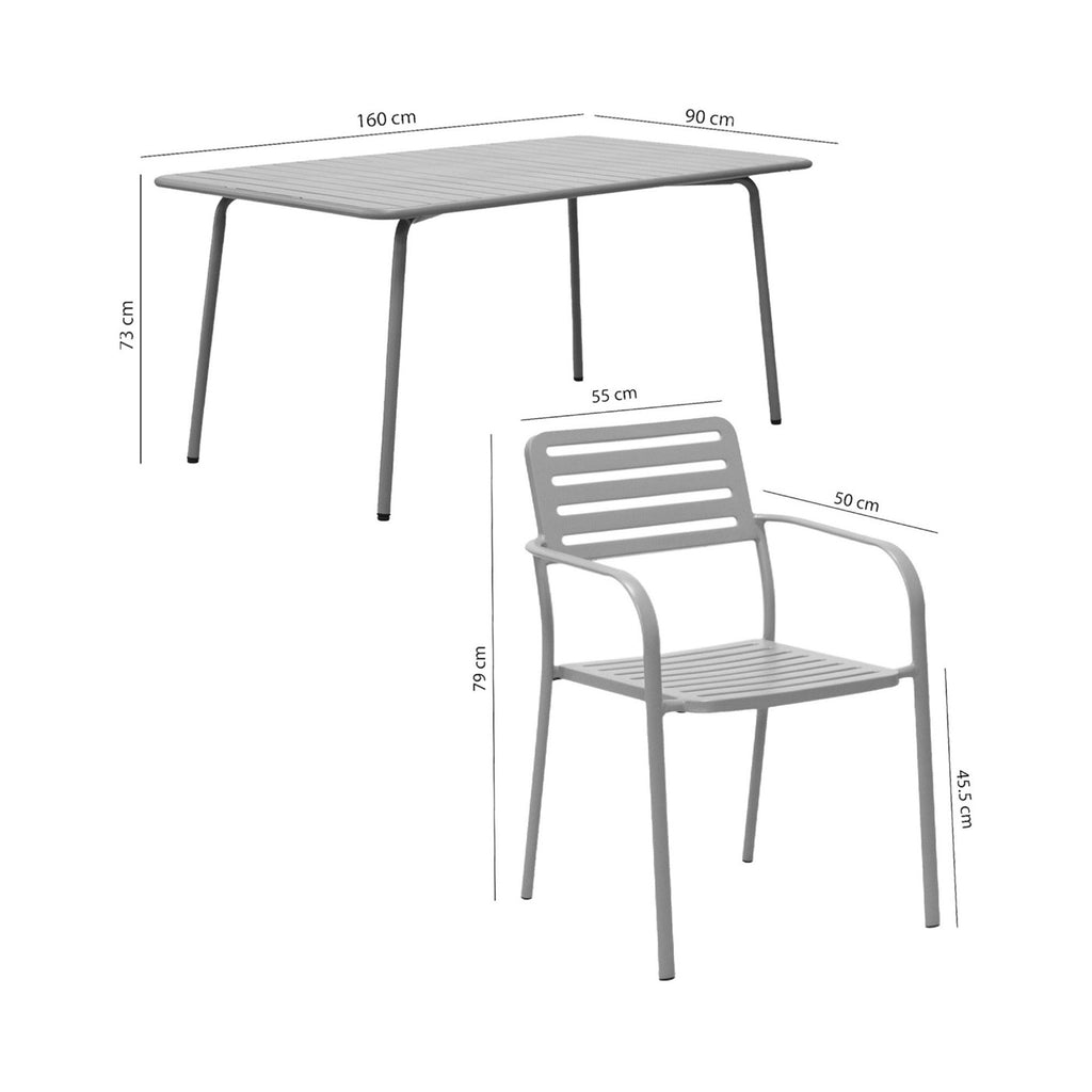 Baca - Mesa de Jardín + 6 Sillones de Metal Apilables - Verde