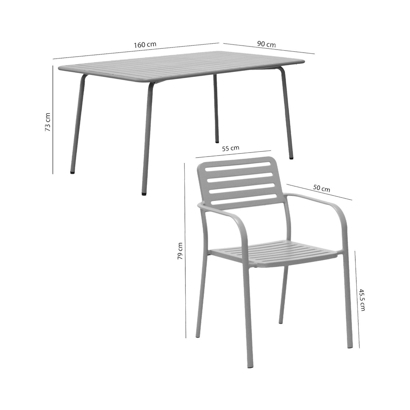Baca - Mesa de Jardín + 6 Sillones de Metal Apilables - Verde