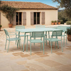 Baca - Mesa de Jardín + 6 Sillones de Metal Apilables - Verde