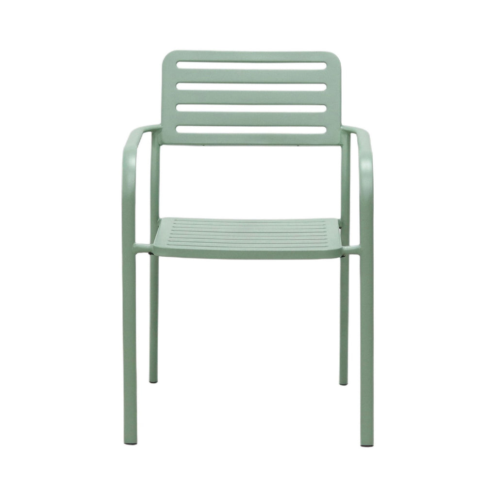 Baca - Mesa de Jardín + 6 Sillones de Metal Apilables - Verde