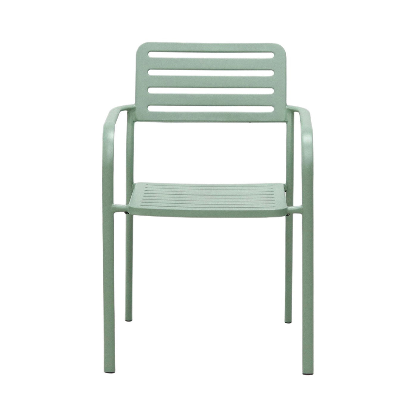 Baca - Mesa de Jardín + 6 Sillones de Metal Apilables - Verde