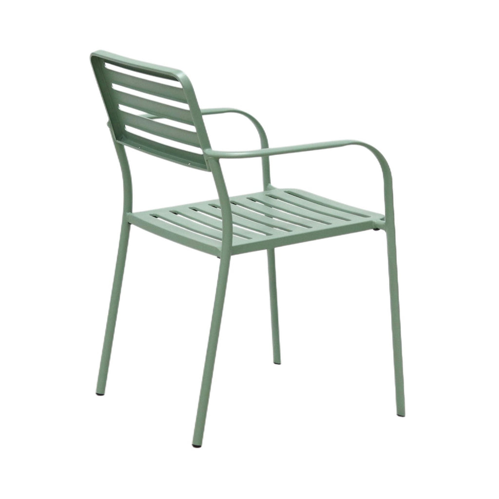 Baca - Mesa de Jardín + 6 Sillones de Metal Apilables - Verde