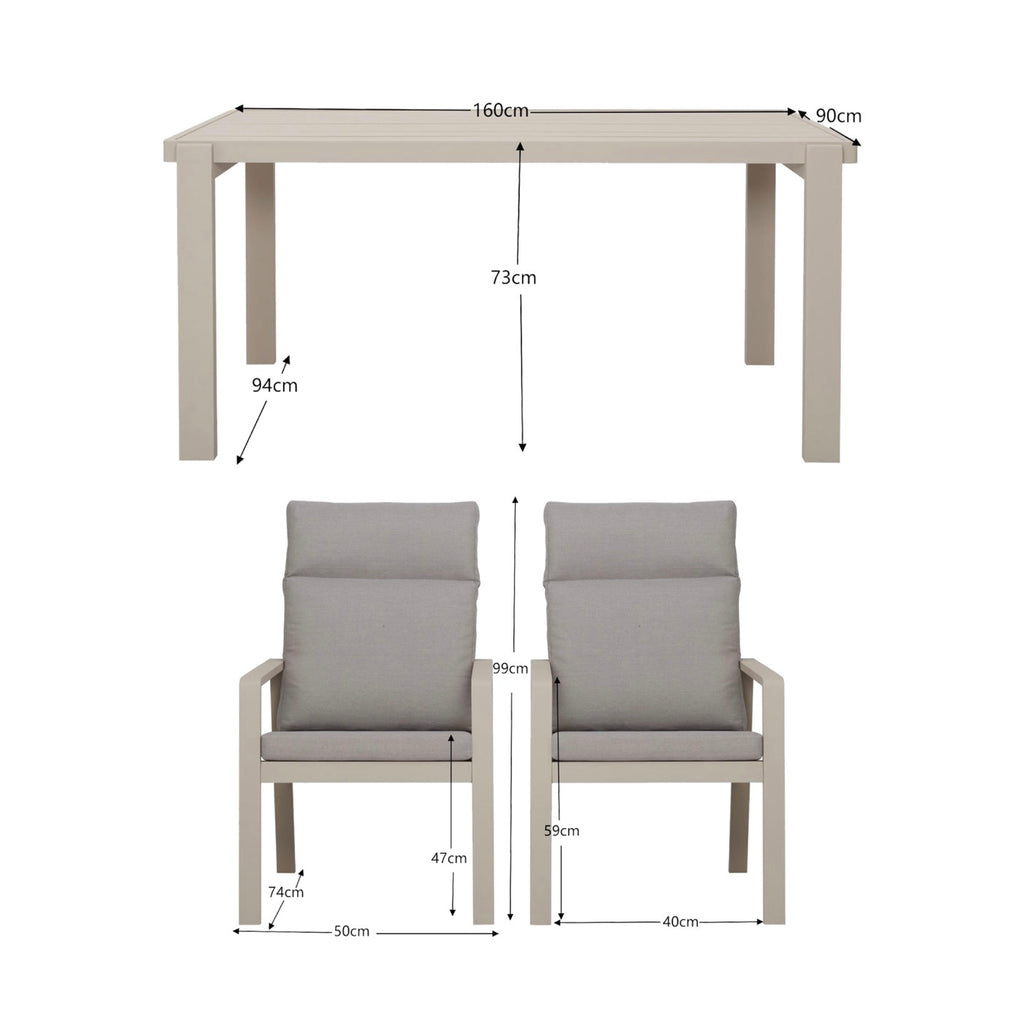 Renalo - Table De Jardin + 4 Fauteuils Repas En Aluminium - Taupe