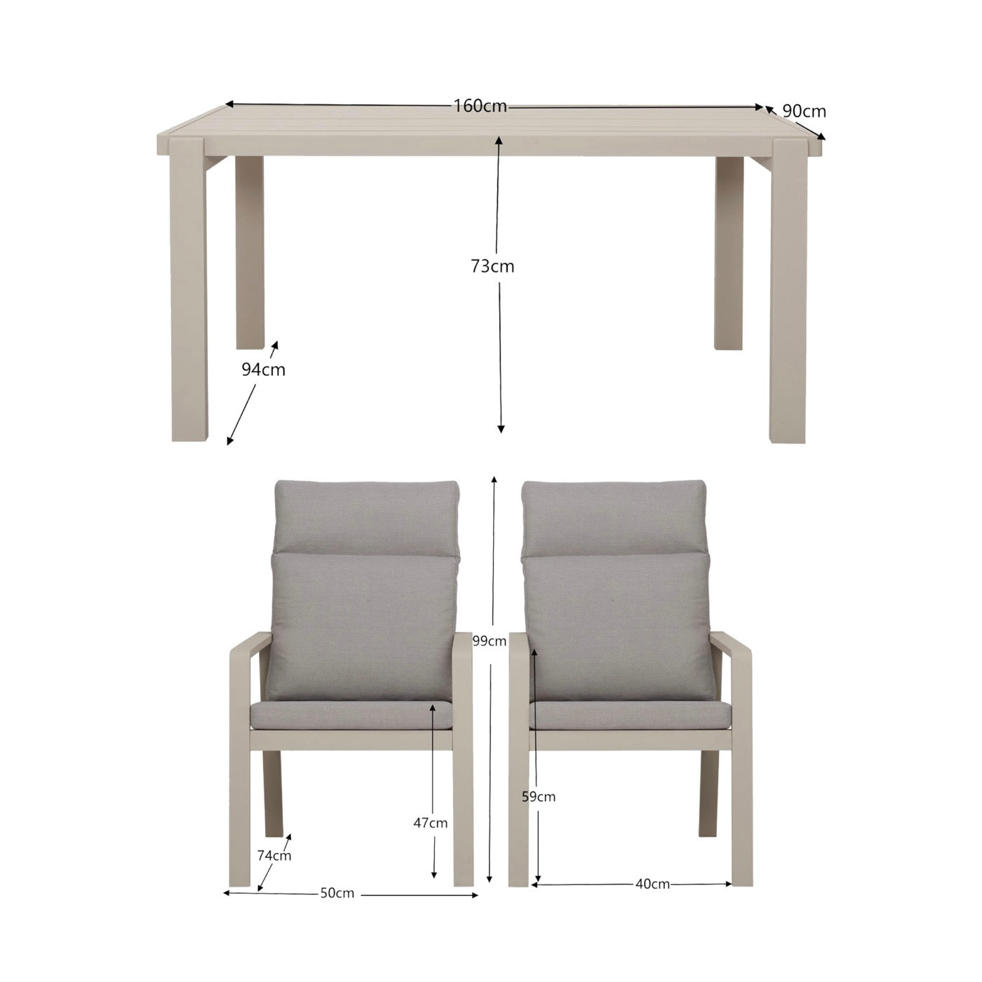Renalo - Table De Jardin + 4 Fauteuils Repas En Aluminium - Taupe