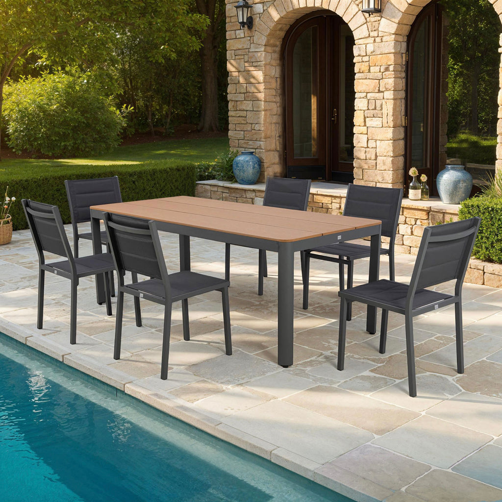 Mimizan - Garden Table + 6 Chairs Set - Brown