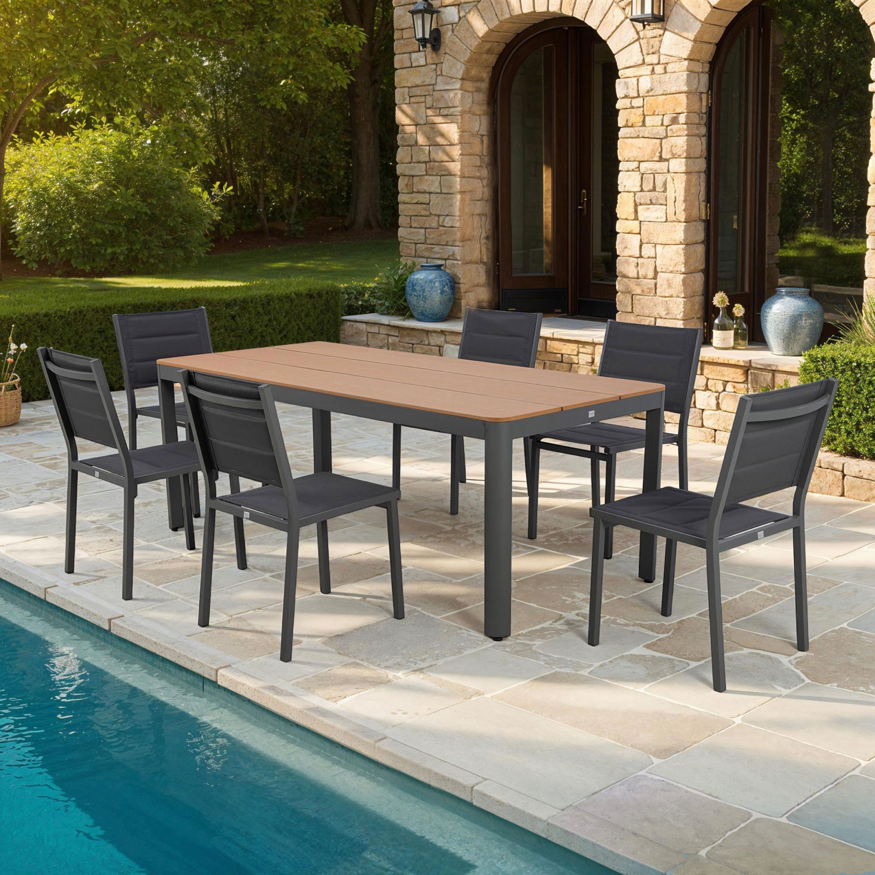 Mimizan - Garden Table + 6 Chairs Set - Brown