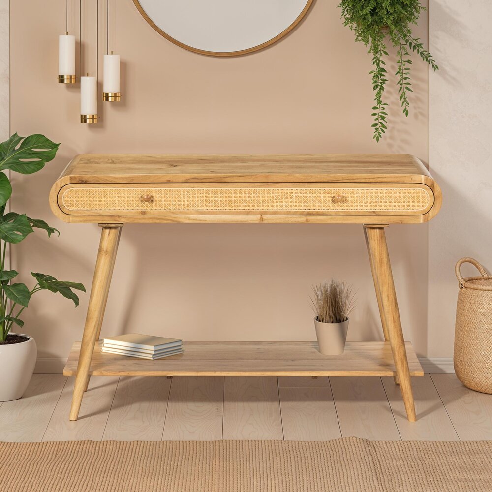 Console En Acacia Et Rotin - Naturel
