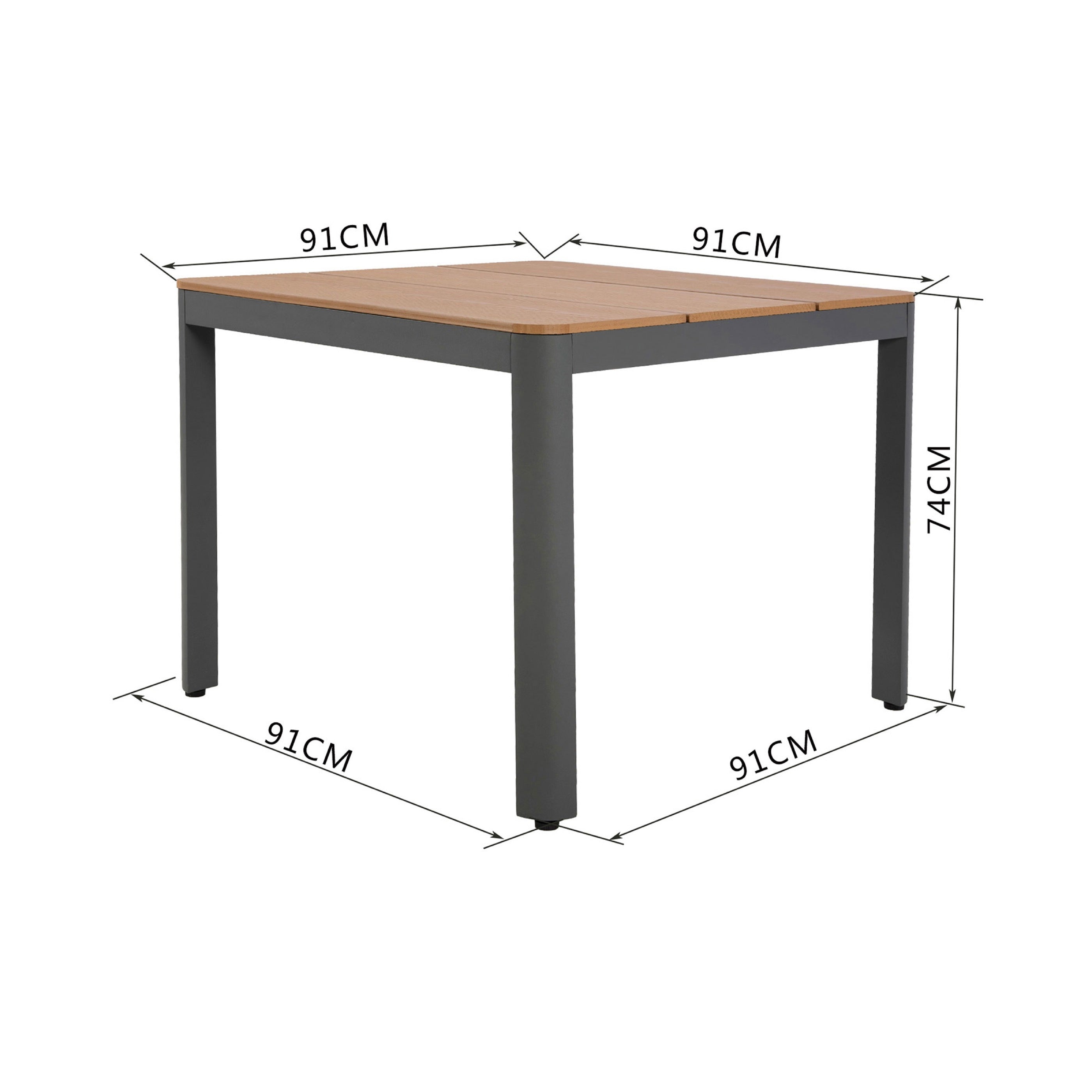Mimizan - Square Garden Table + 2 Armchairs Set - Gray