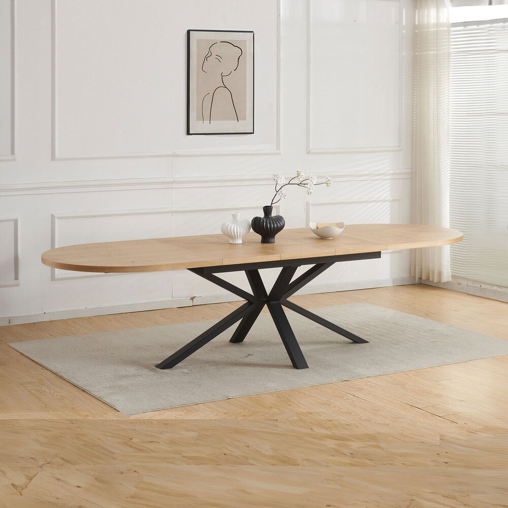 Venter - Mesa de Comedor Ovalada Extensible con Patas de Metal - Natural