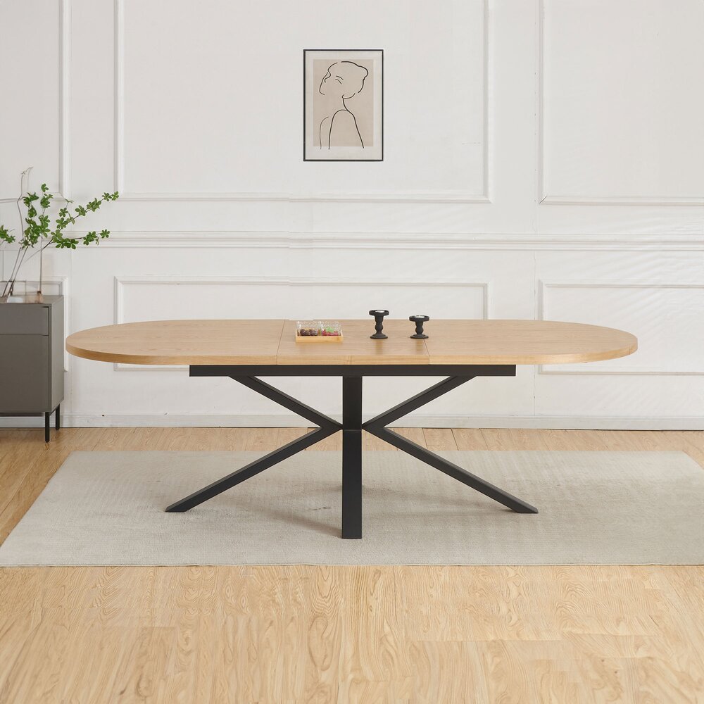 Venter - Table À Manger Ovale Extensible Pieds En Métal - Naturel