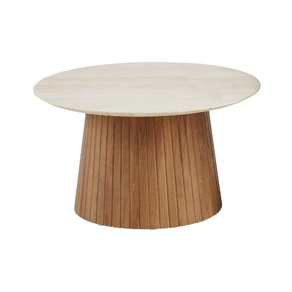Lot De 2 Tables Basses Rondes - Décor Chêne Et Travertin