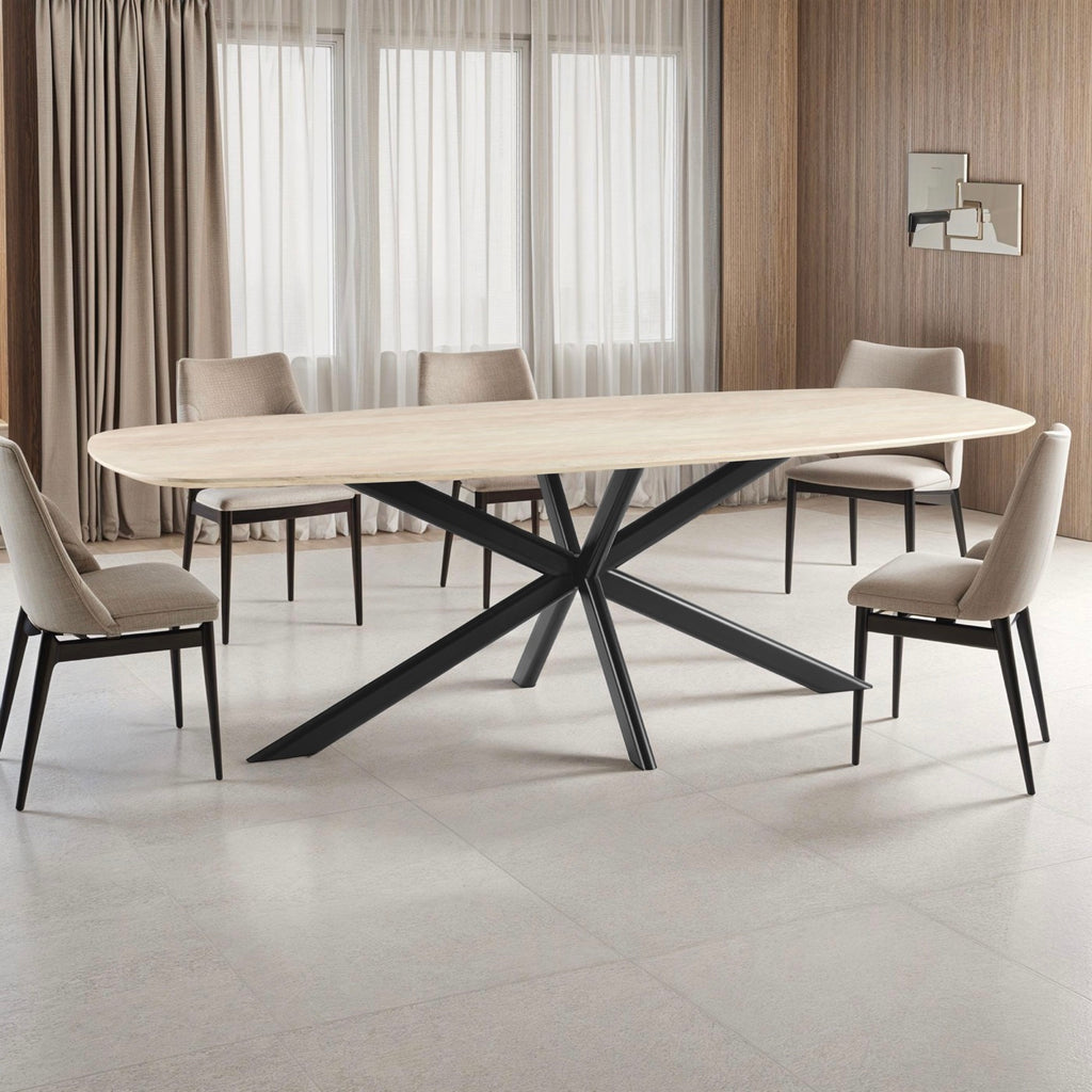Linz - Table À Manger En Bois Et Pied En Métal - 8 Personnes - Travertin