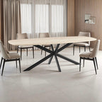 Linz - Table À Manger En Bois Et Pied En Métal - 8 Personnes - Travertin