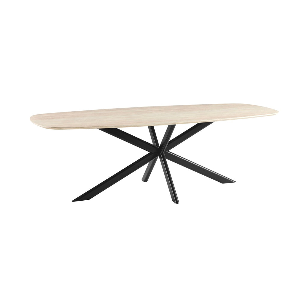 Linz - Table À Manger En Bois Et Pied En Métal - 8 Personnes - Travertin
