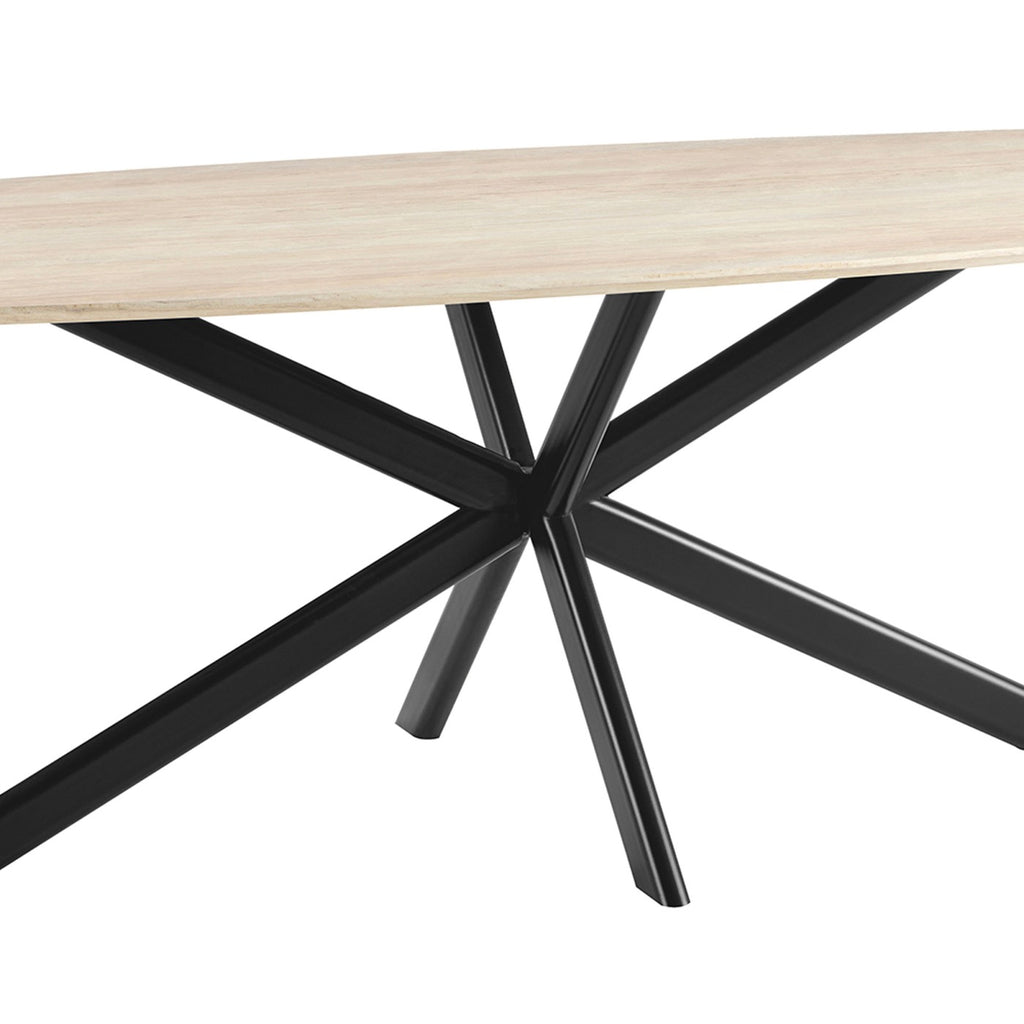Linz - Table À Manger En Bois Et Pied En Métal - 8 Personnes - Travertin